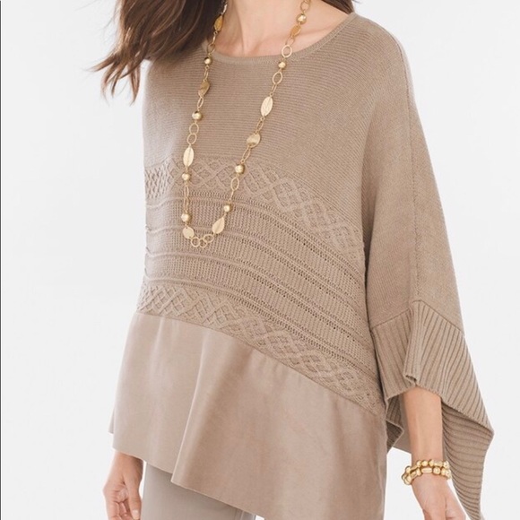 Chico's Accessories - NWT Chico’s faux suede mixed knit poncho L/XL